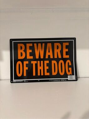 Beware of the Dog Sign - Black & Orange Metal Sign